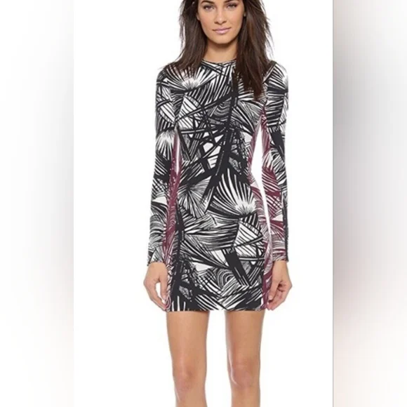 Elizabeth James Dress Mailyn Palm Leaf Stretch Black White Long Sleeve S… - Picture 3 of 12